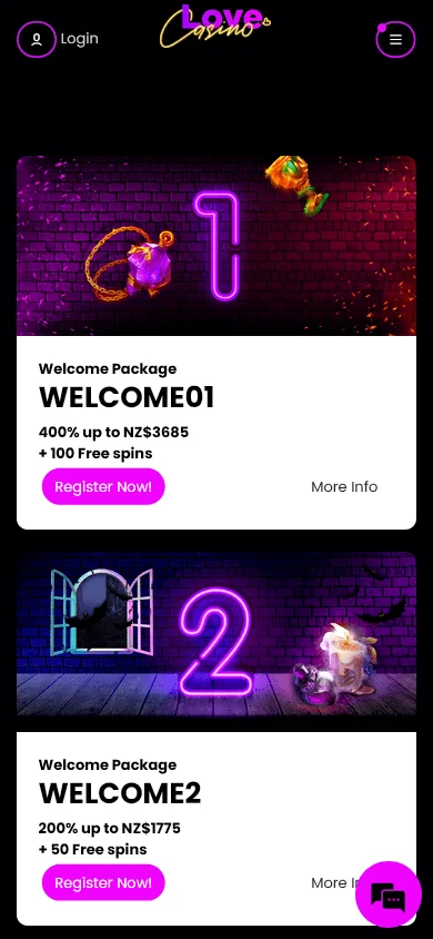 Love Casino mobile browser promotions area showing deposit offers